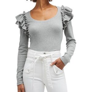 Veronica Beard Heather Gray Ruffle Long Sleeve Top
